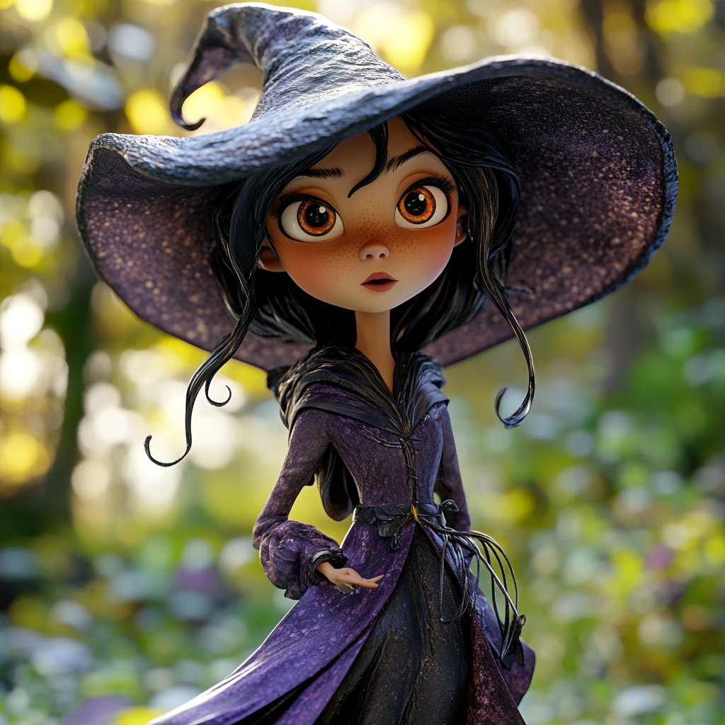 Whimsical Disney Witch in Enchanting Forest Setting Luminous