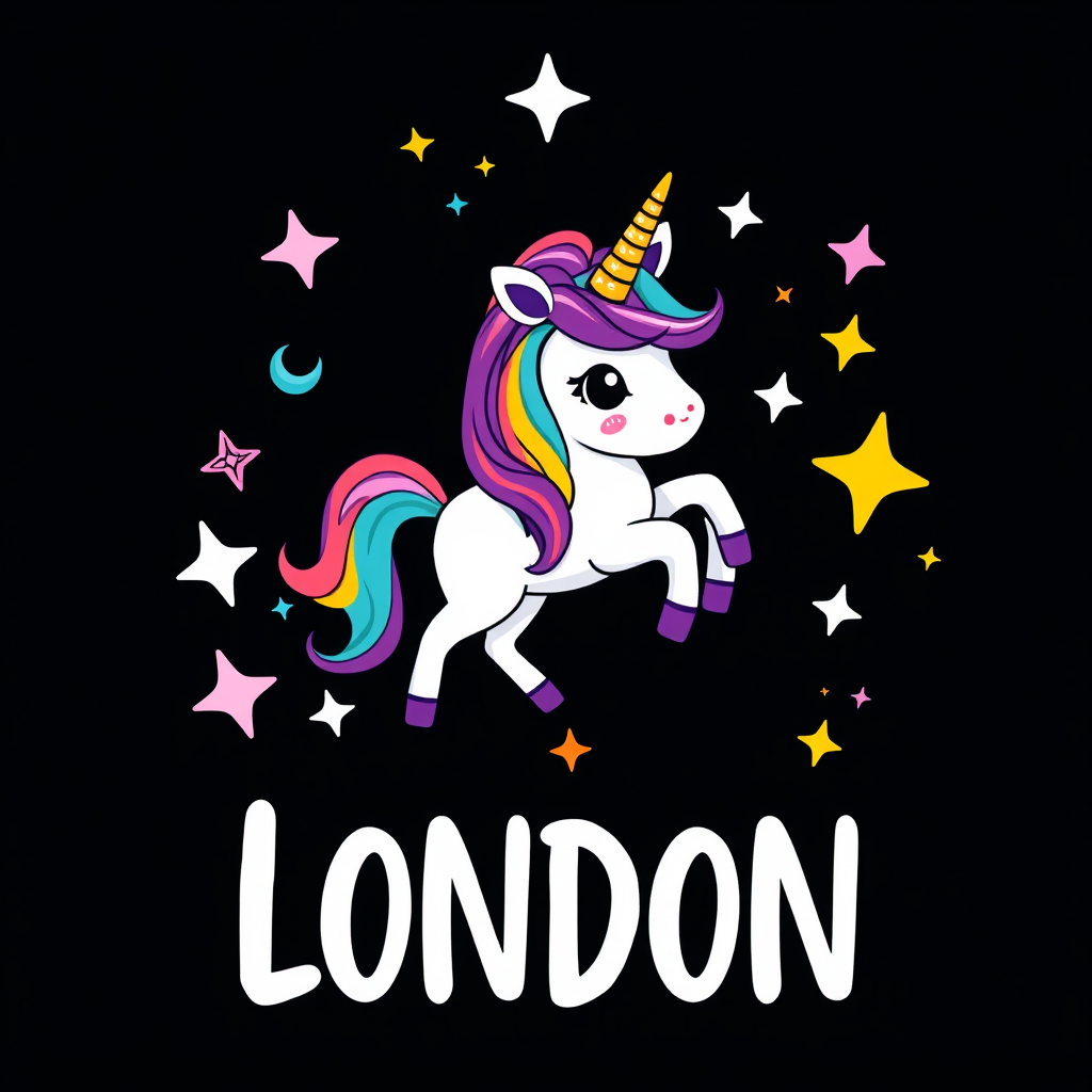 Whimsical Unicorn Graphic Design with London Text