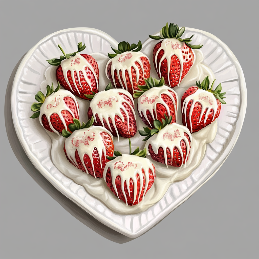 White Chocolate Strawberries on Heart-Shaped Plate