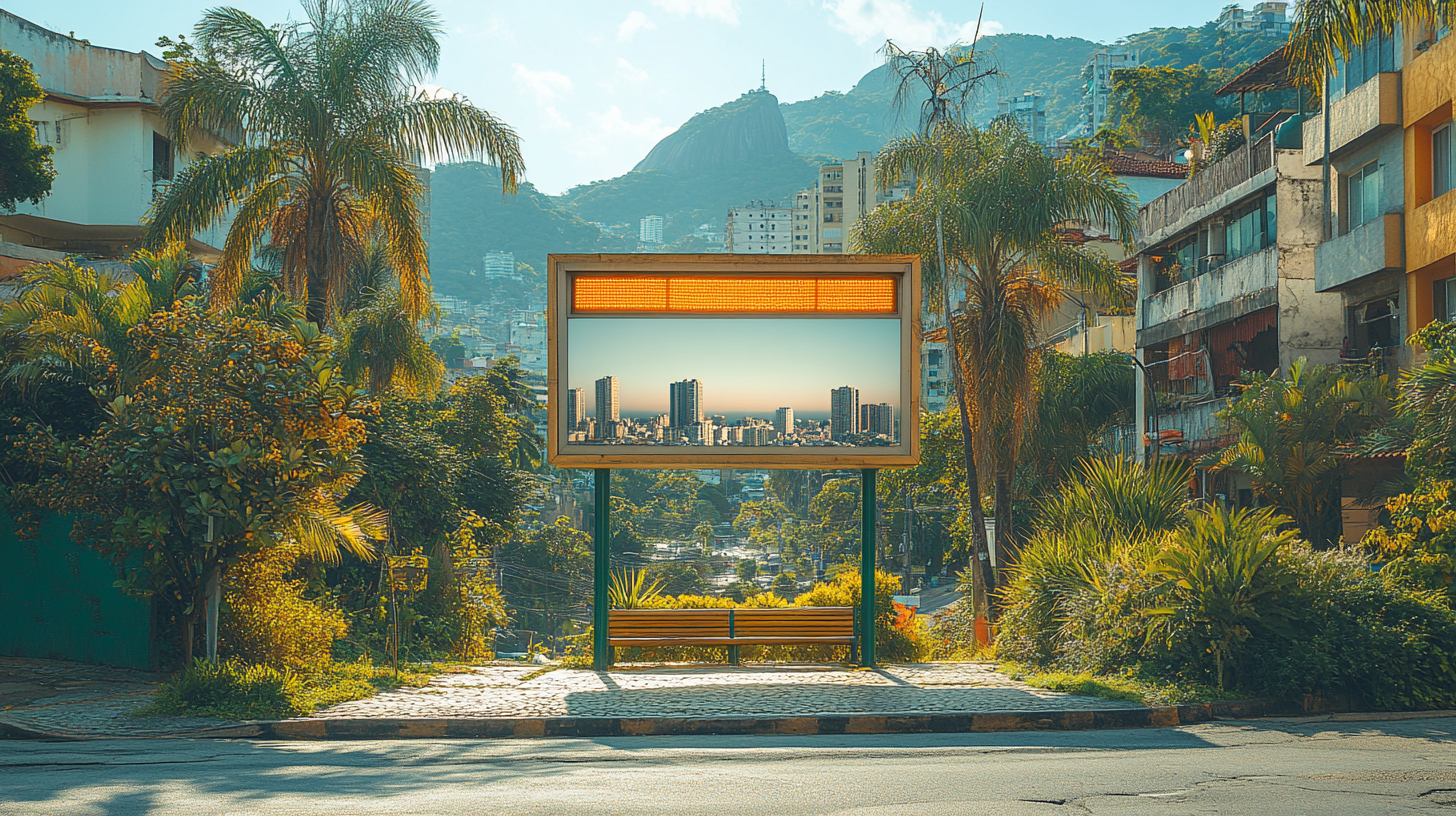 White bus stop poster in Rio de Janeiro