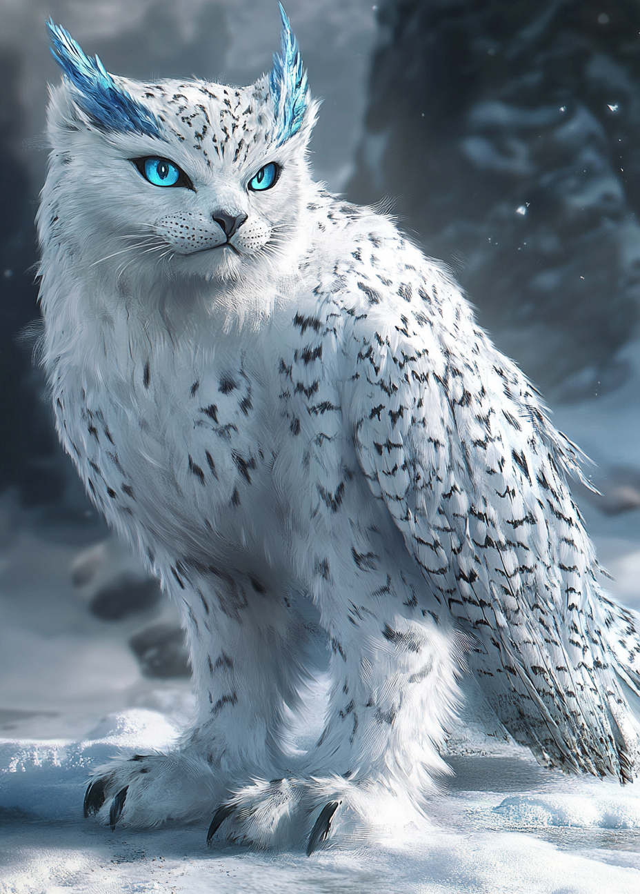 White gryphon with snowy wings and icy blue eyes