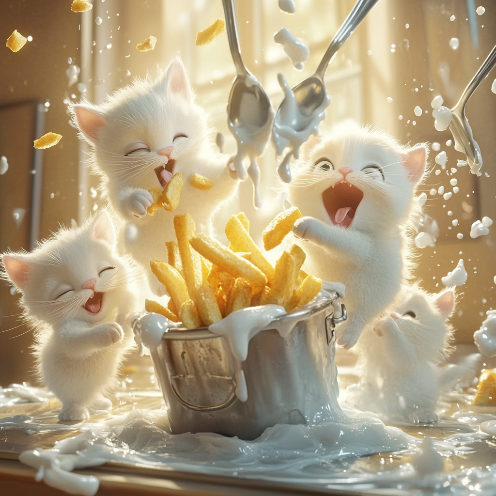 White kittens' mishap with McDonald's fries and Ice-cream