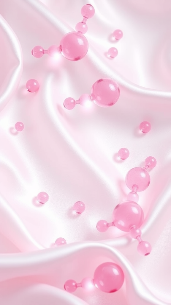 White satin background with pink floating molecules