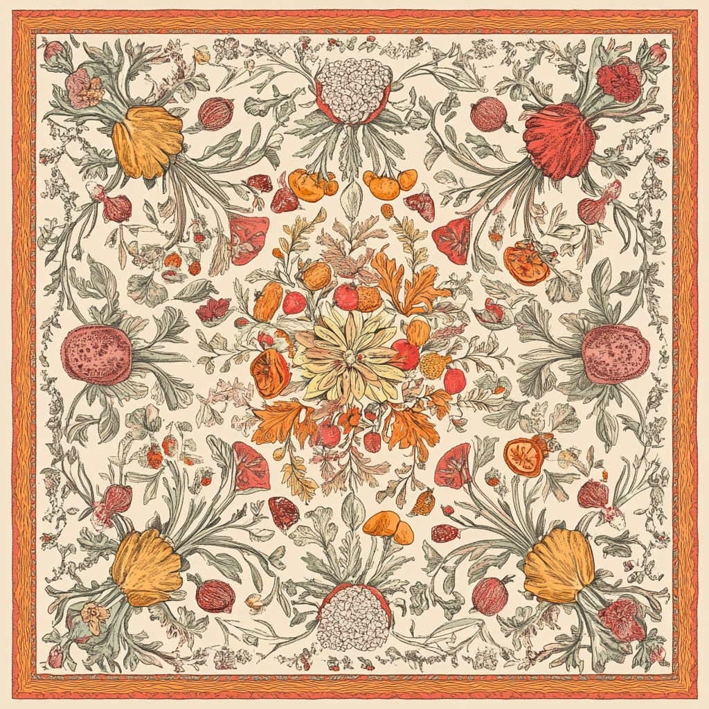 William Morris and Hermes style vegetable bandana design