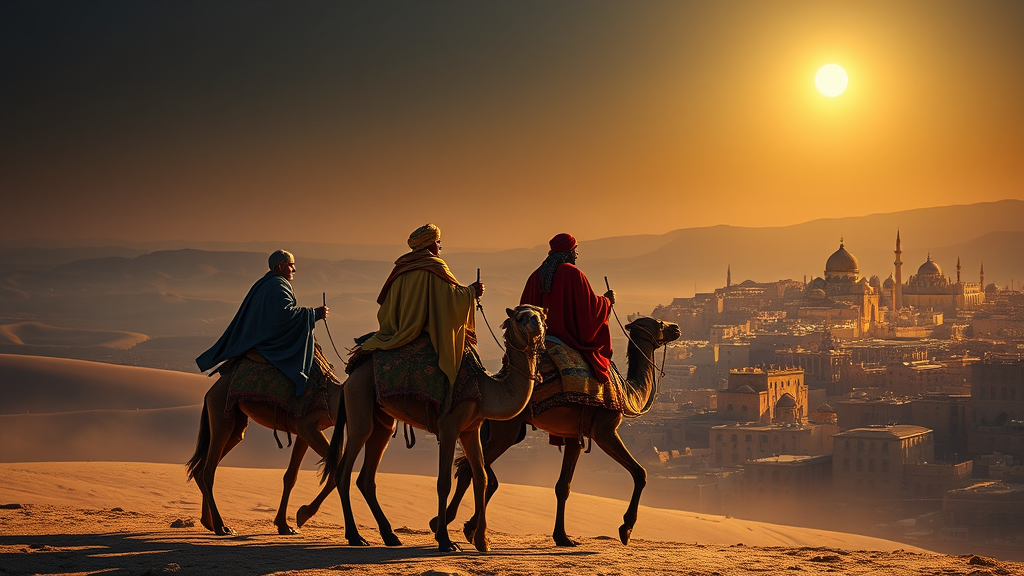 Wise Men Journeying to Bethlehem Under Bright Star