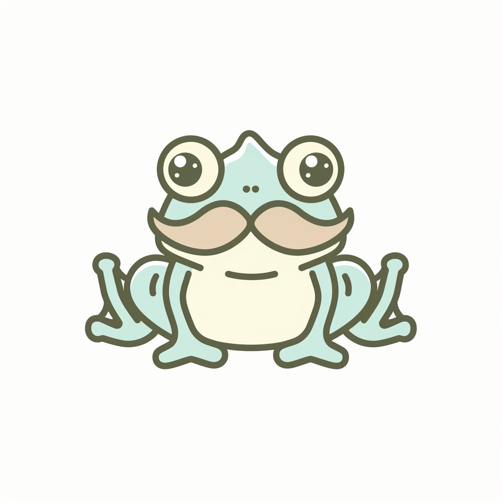 Wise frog with mustache logo in Kawaii style