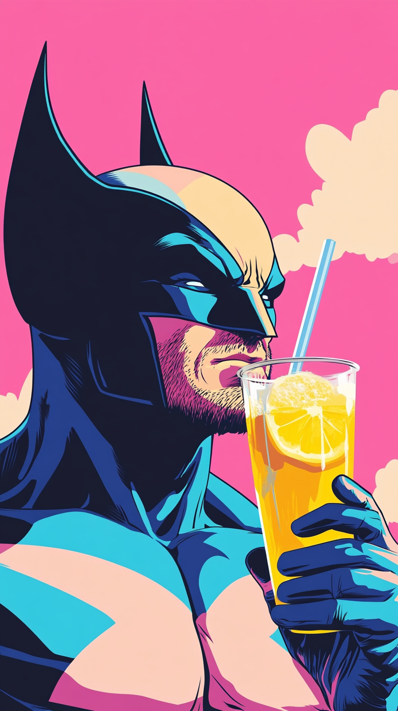 Wolverine Drinking Lemonade in Pop Art Style