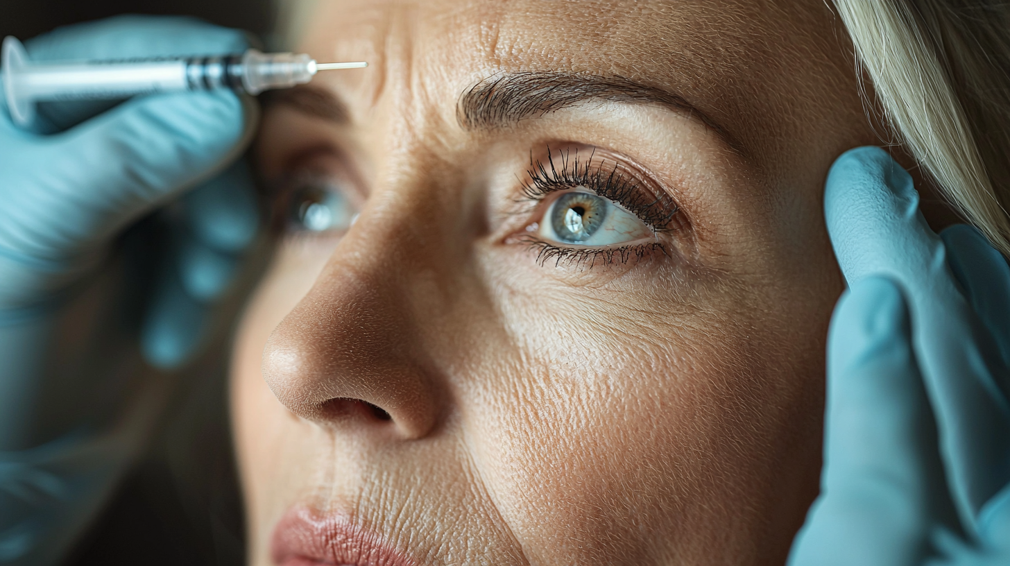 Woman's emotionless expression during botox injection.