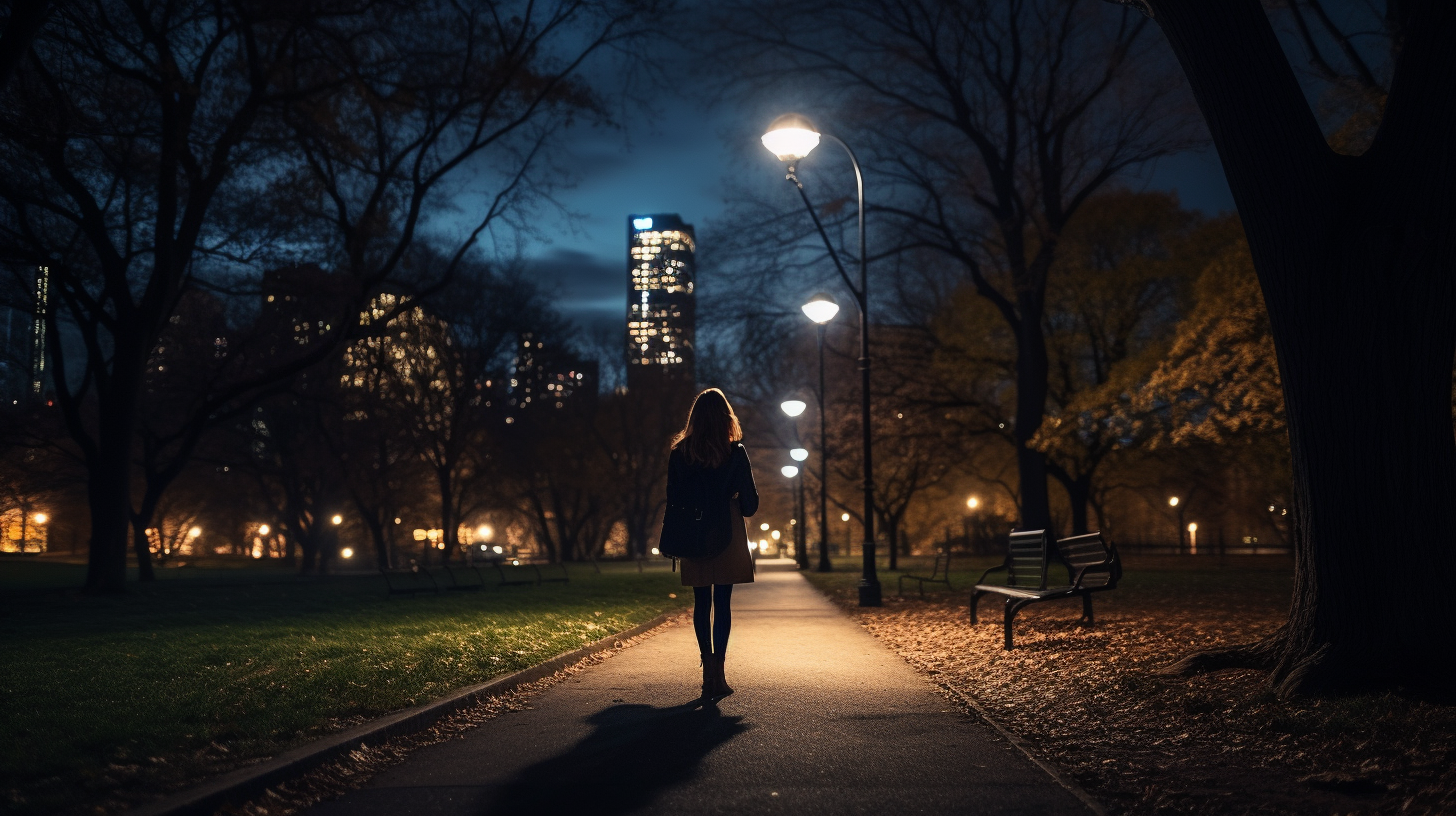 Woman Alone Among Glowing City Lights