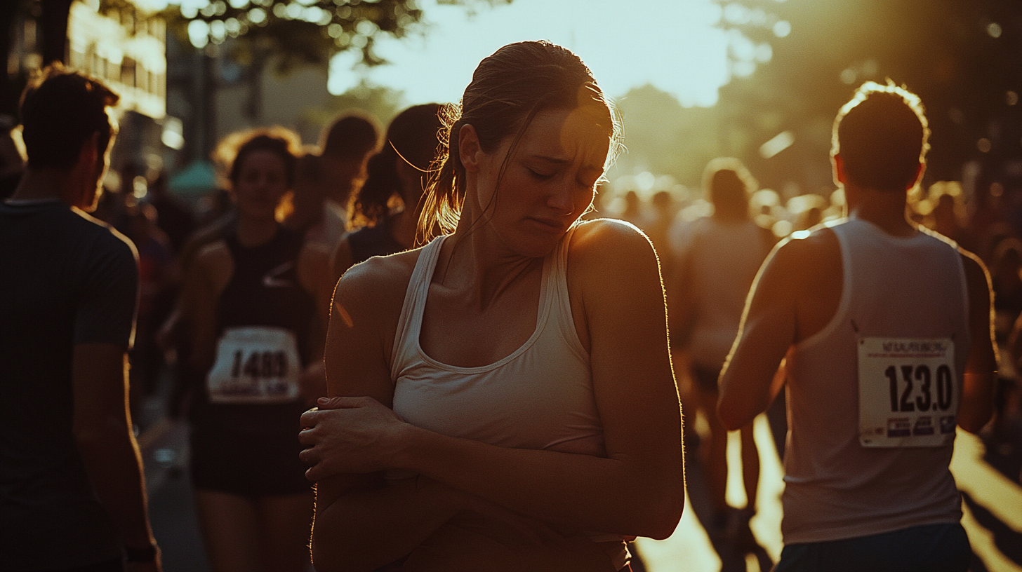 Woman Embraced by Husband After Marathon Race