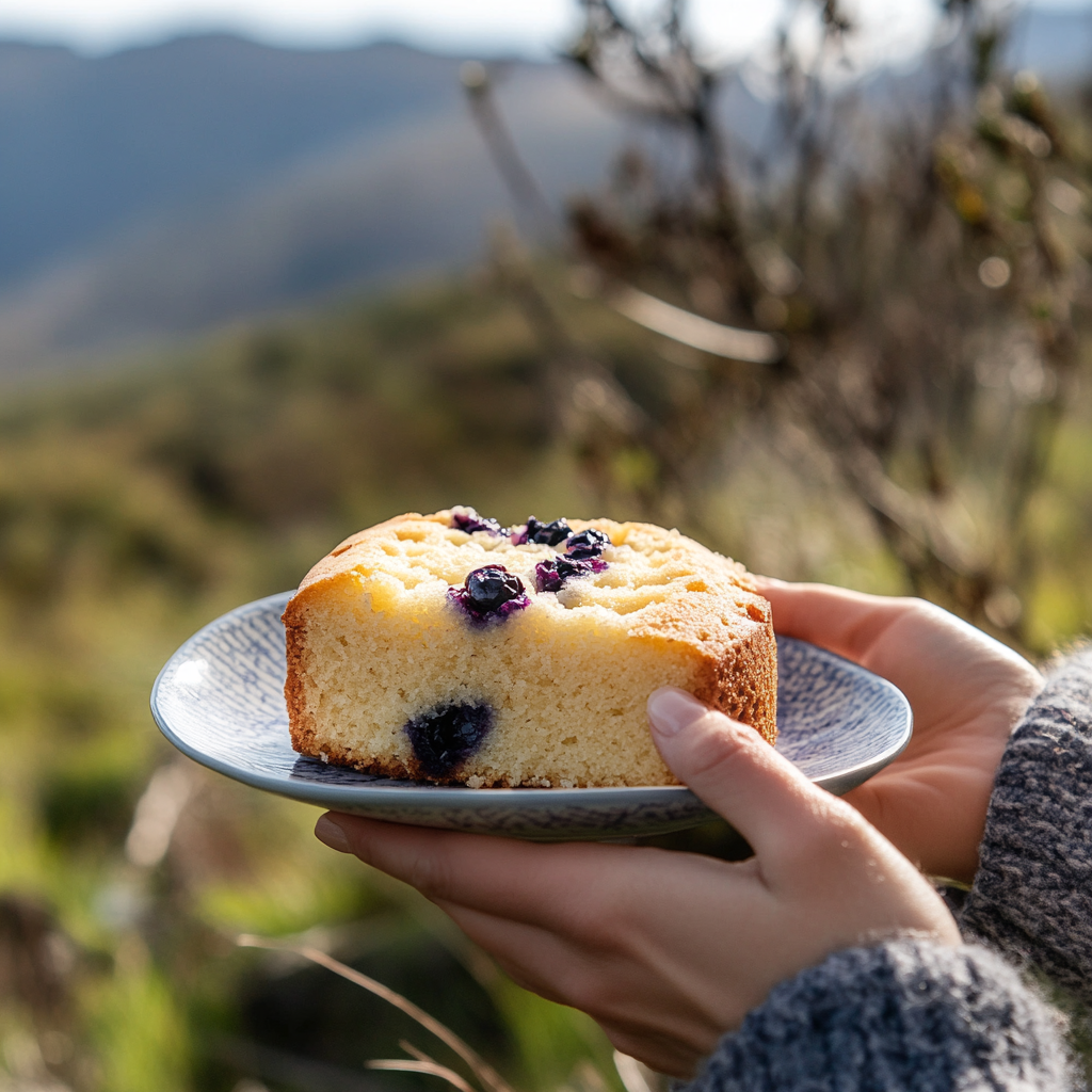 Woman Enjoys Almond Cake in Nature