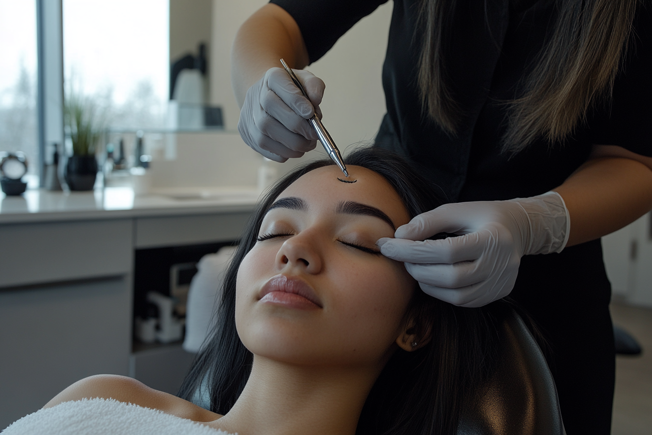 Woman gets Eyebrow Makeup in Beauty Salon