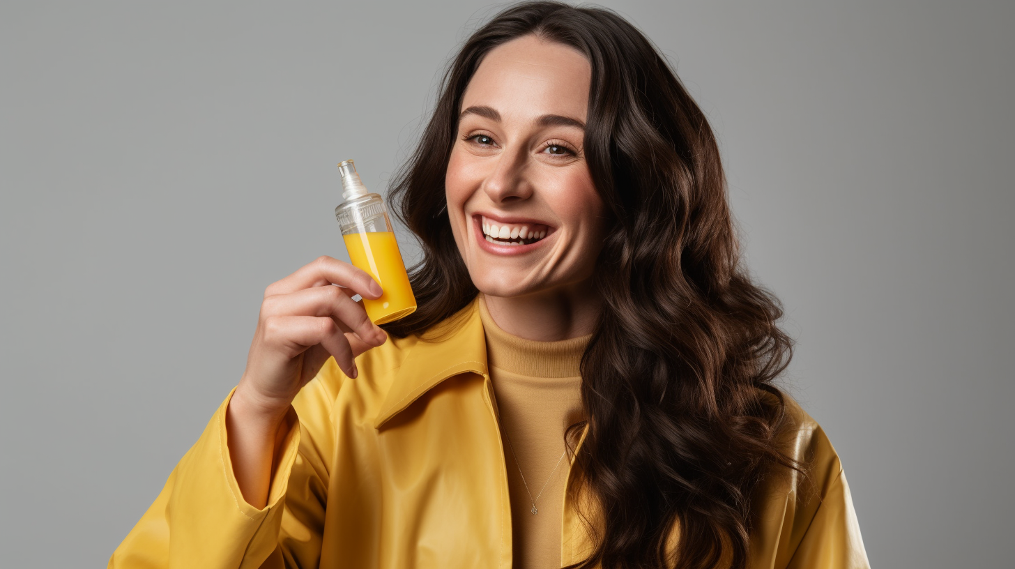 Woman in Yellow Lab Coat Presents Face Cream