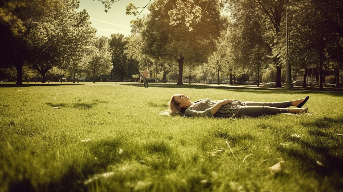 Woman in her 40's tied to grassy park