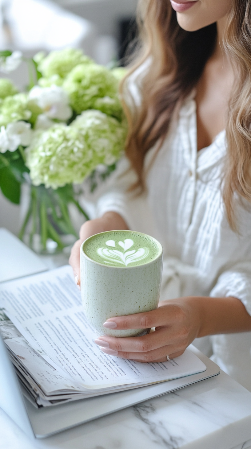 Woman making matcha latte