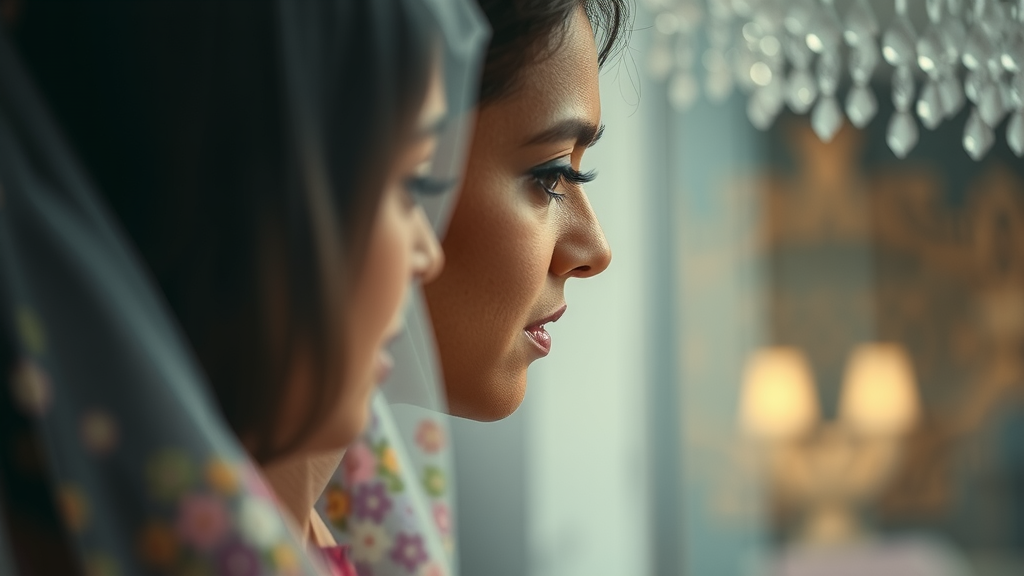 Yasmin Ansari admiring stunning cinematic scenery in photo.