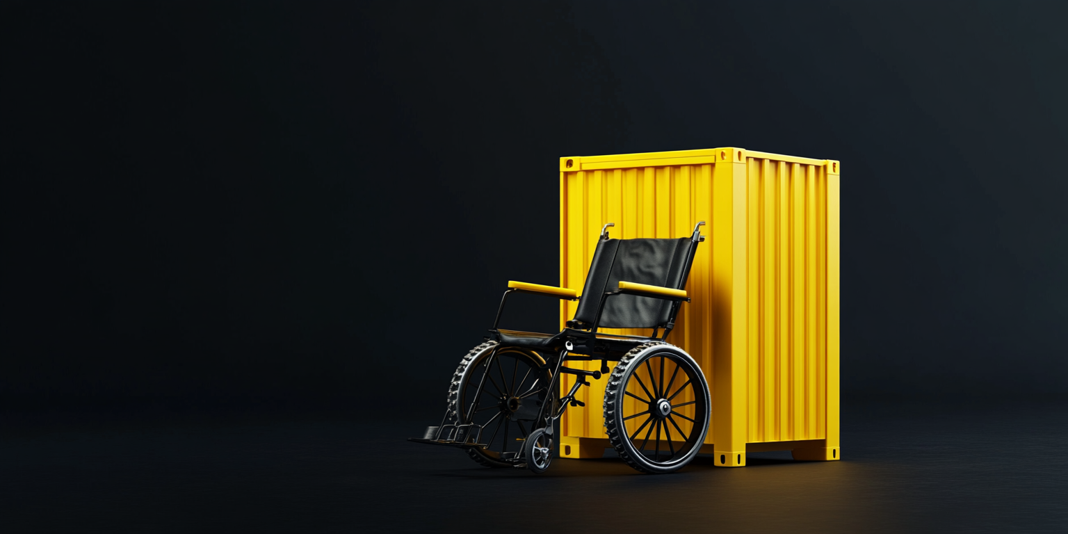 Yellow container on wheelchair with modern tech design