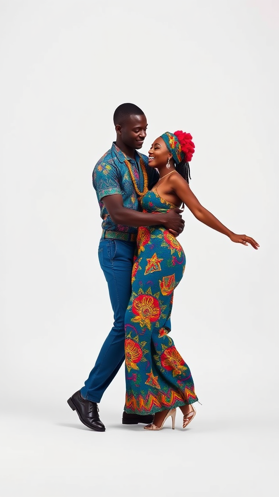 Yoruba Couple Dancing in Colorful Outfits