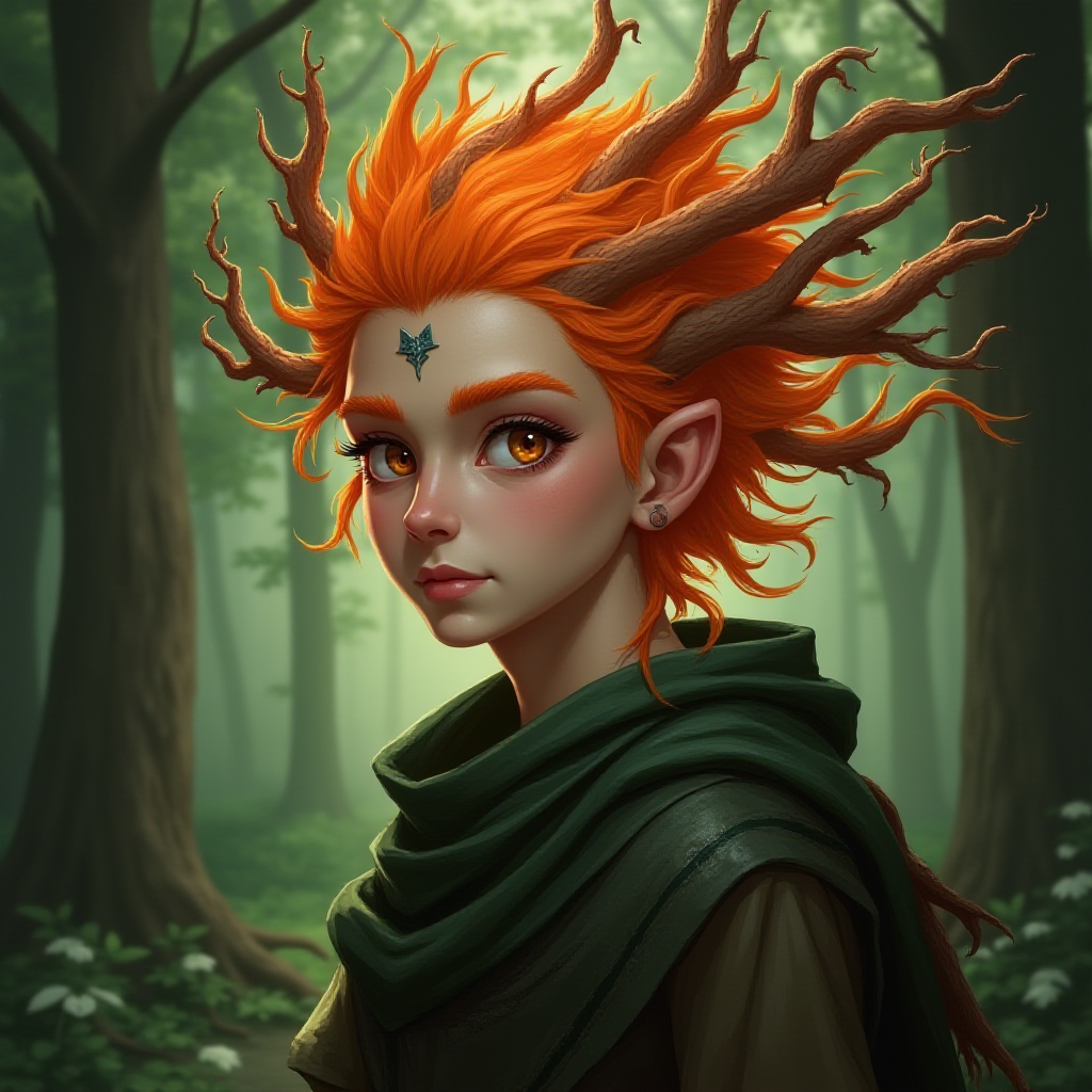 Young Eladrin in Forest with Orange Hair