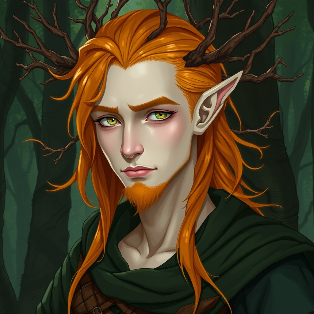 Young Eladrin with Fluorescent Hair in Forest