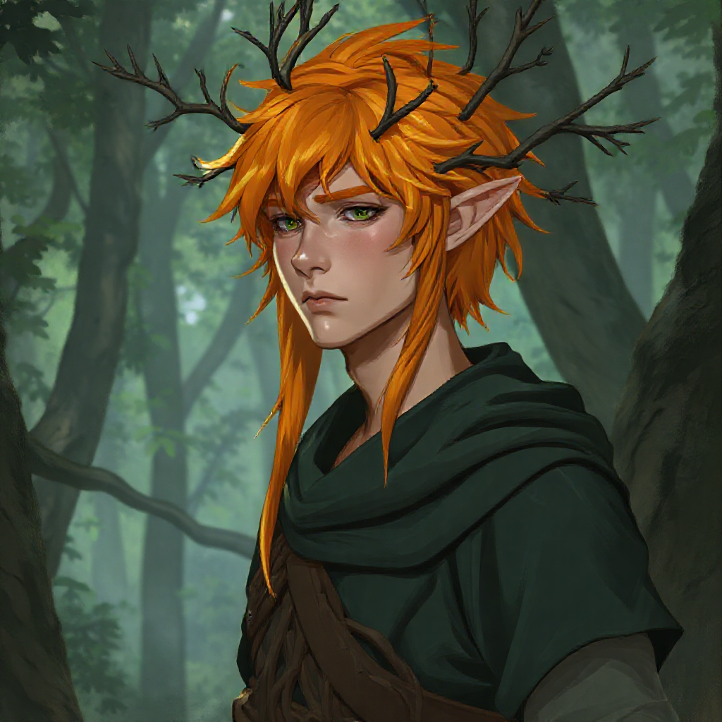 Young Eladrin with Orange Hair in Forest