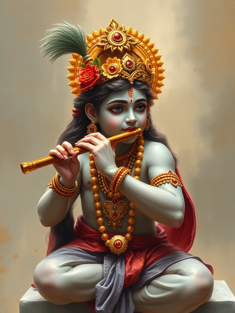 Young Lord Krishna Playing Flute