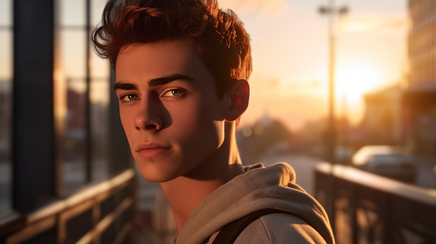 Young Man in a Golden Hour City Portrait