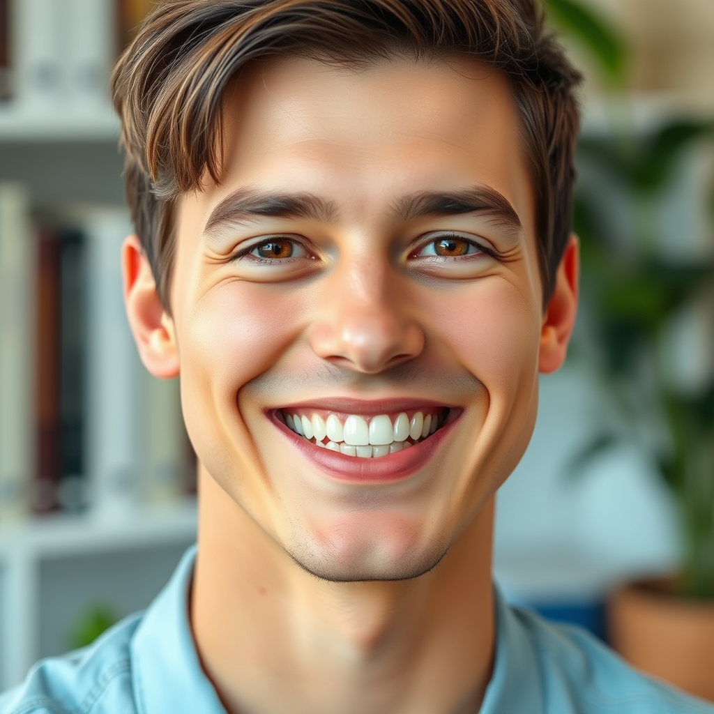 Young Man with Aligners in Cozy Room