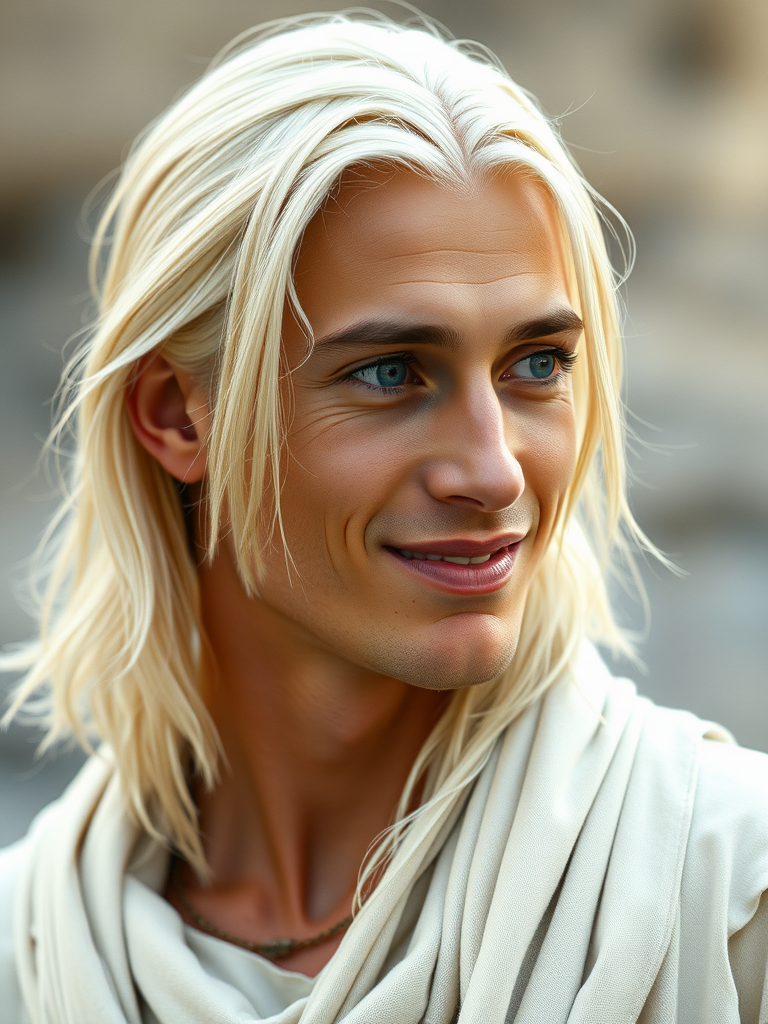 Young Man with Tribal Aura in Ethereal White