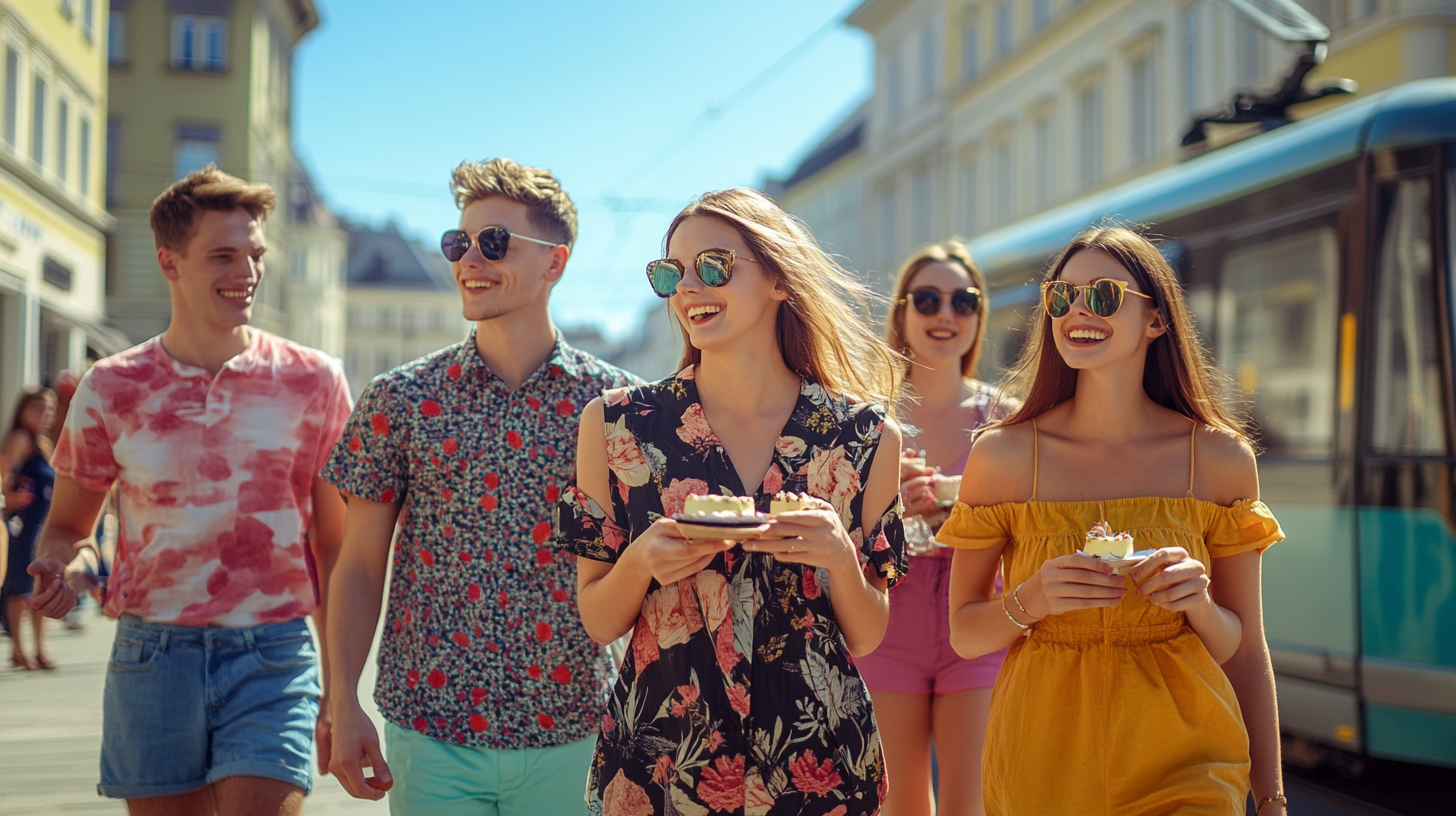 Young People Enjoying Cake at Linz Square.