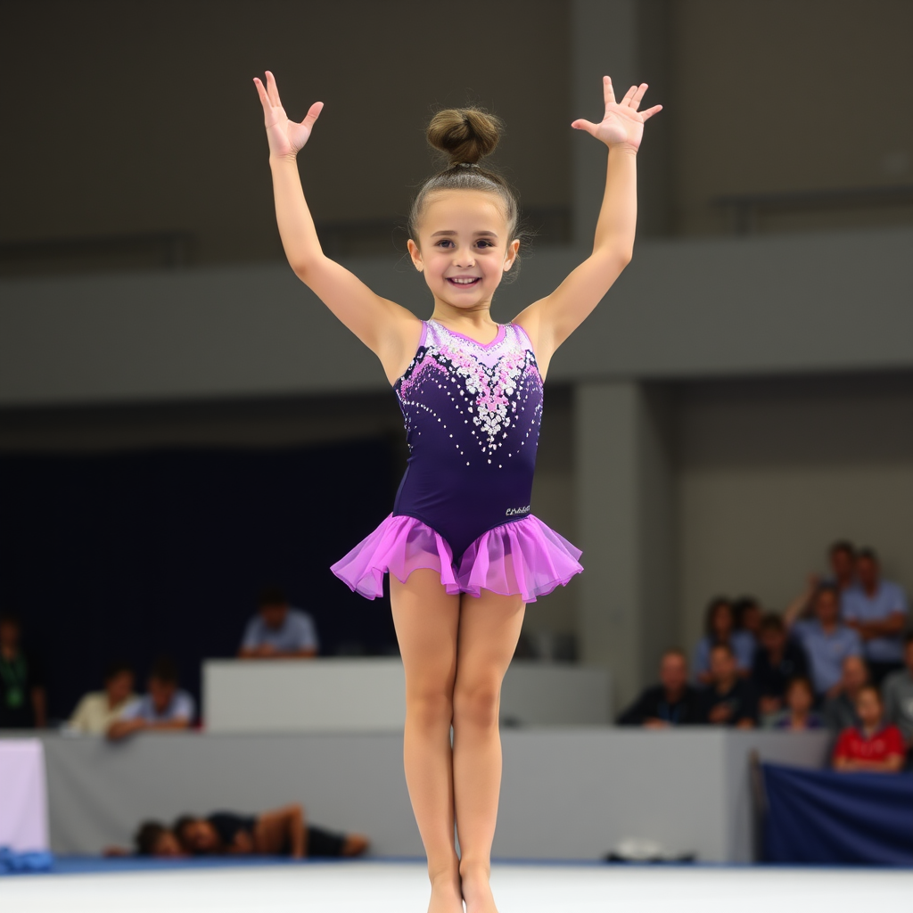 Young girl doing gymnastics exercises outdoors.