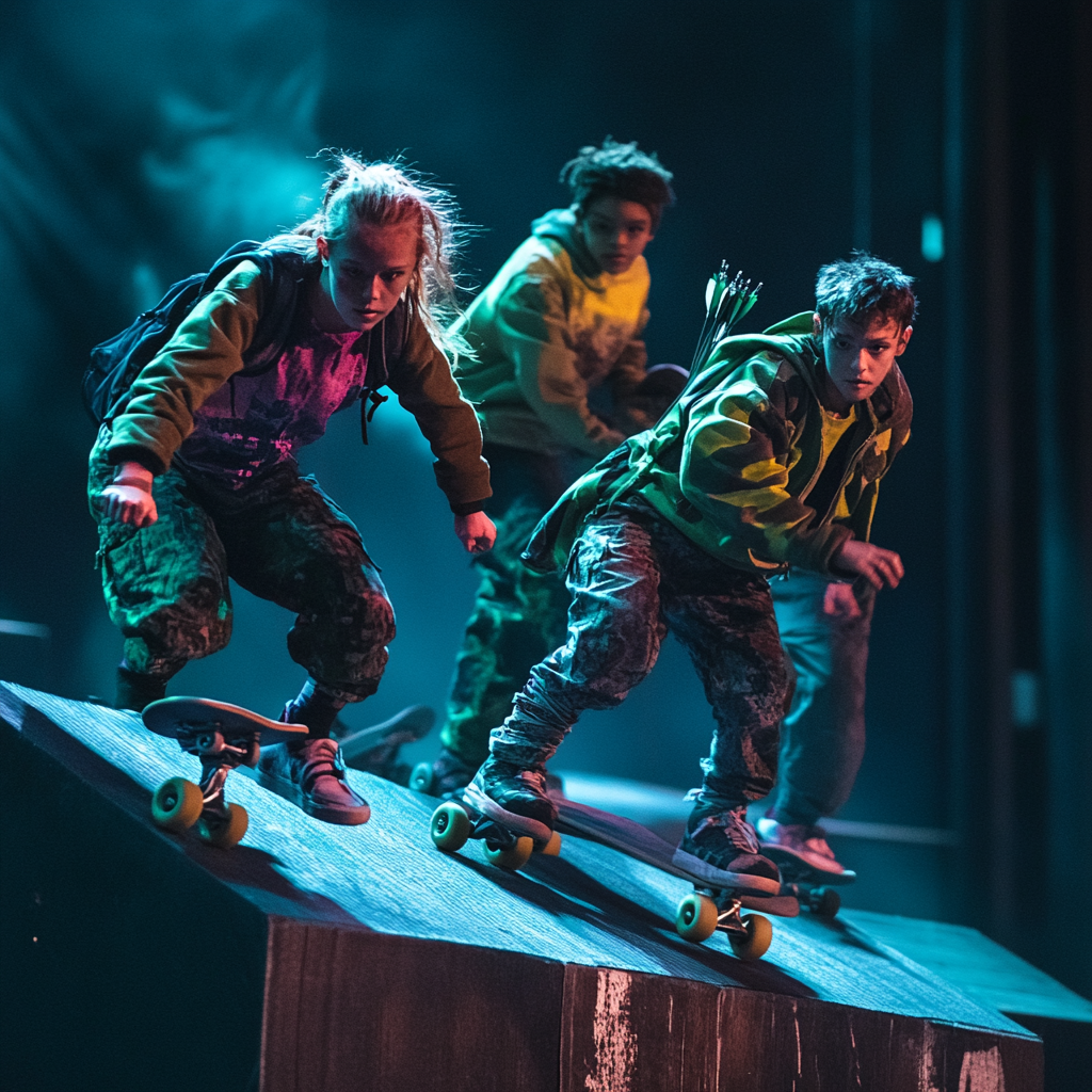 Young heroes on skateboards and BMX in futuristic Robin Hood adventure.