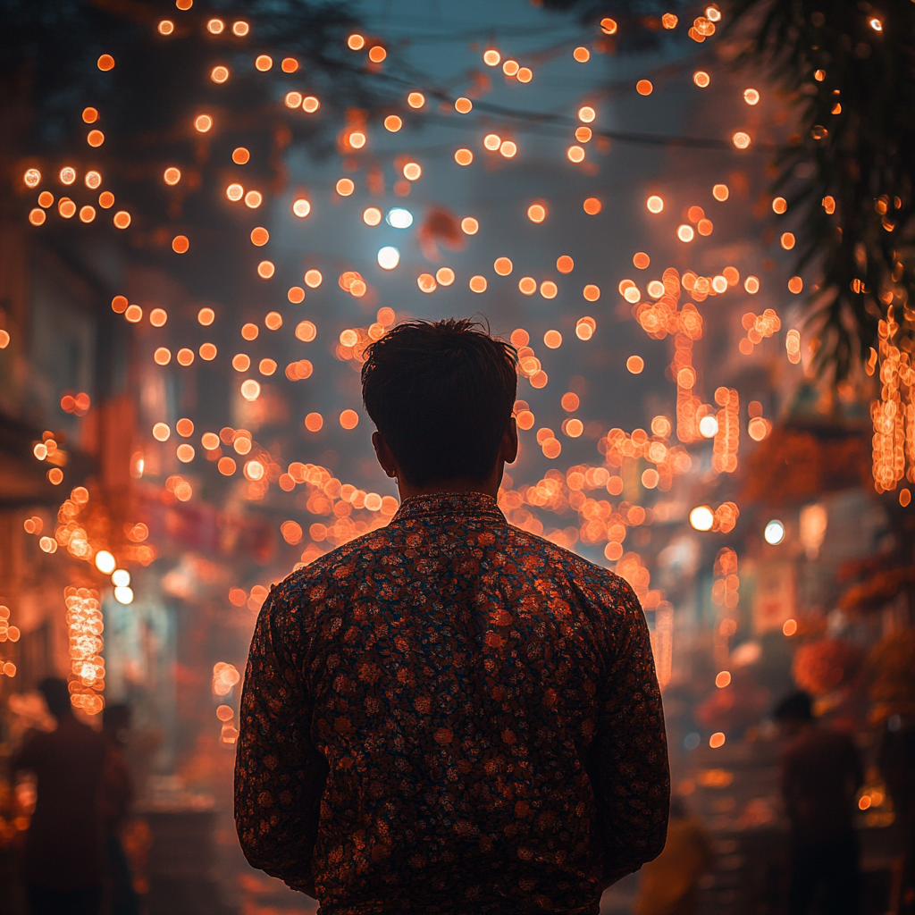 Young men in kurta at Diwali celebration