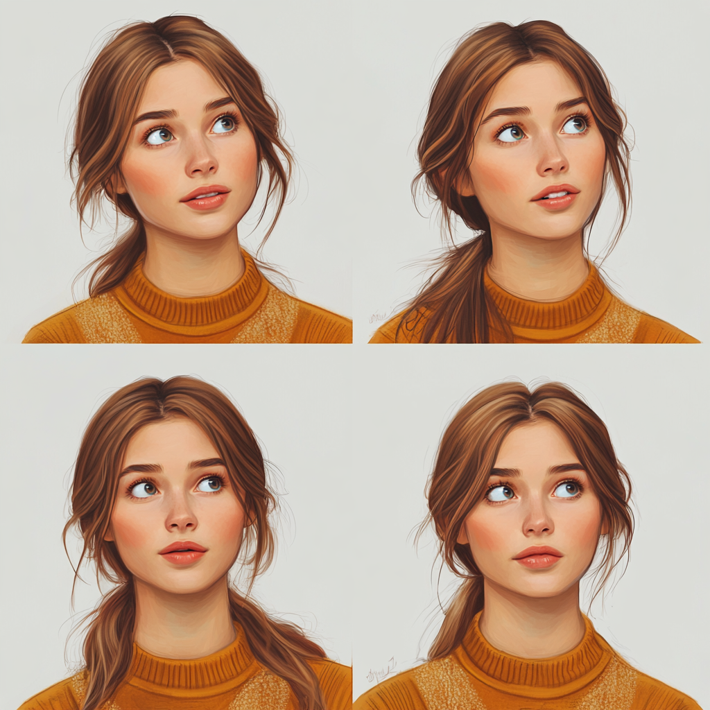 Young woman shows happy, sad, confused, surprised expressions