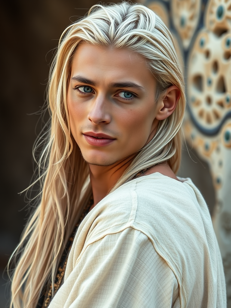 Youthful Wise Man with Tribal Aura in White