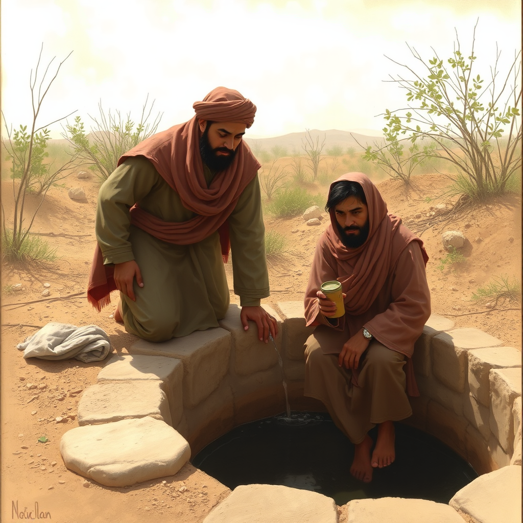 Yusuf's brothers fall into the well, gasping.