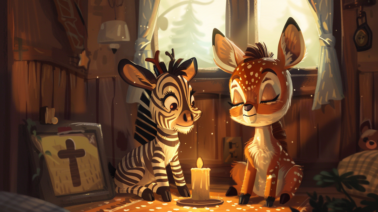 Zebra and Deer Pray to Jesus Together