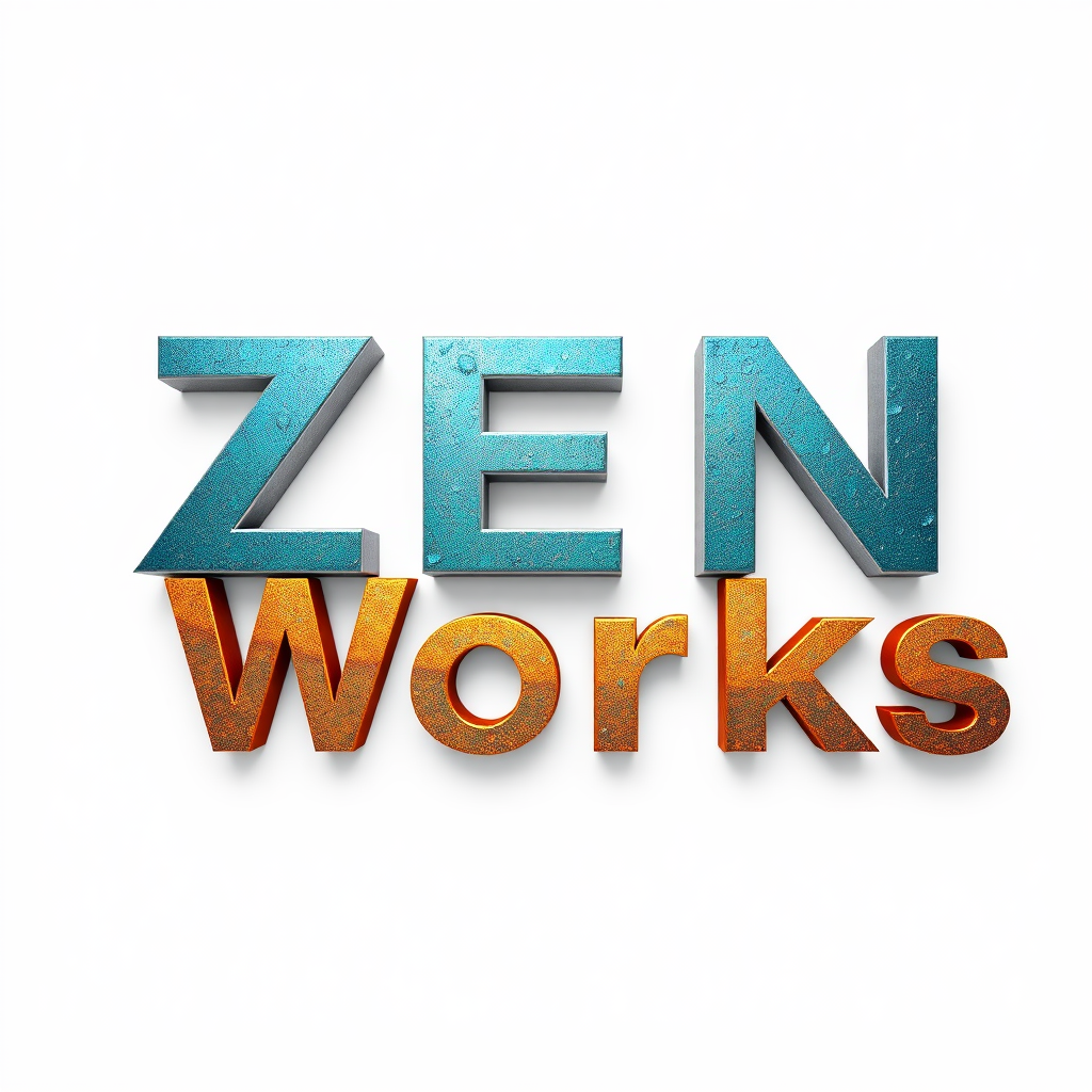 ZenWorks 3D logo for design company on white background.