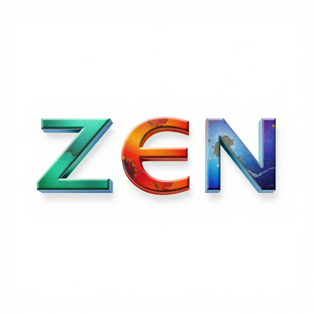 ZenWorks logo in 3D with textures and colors.