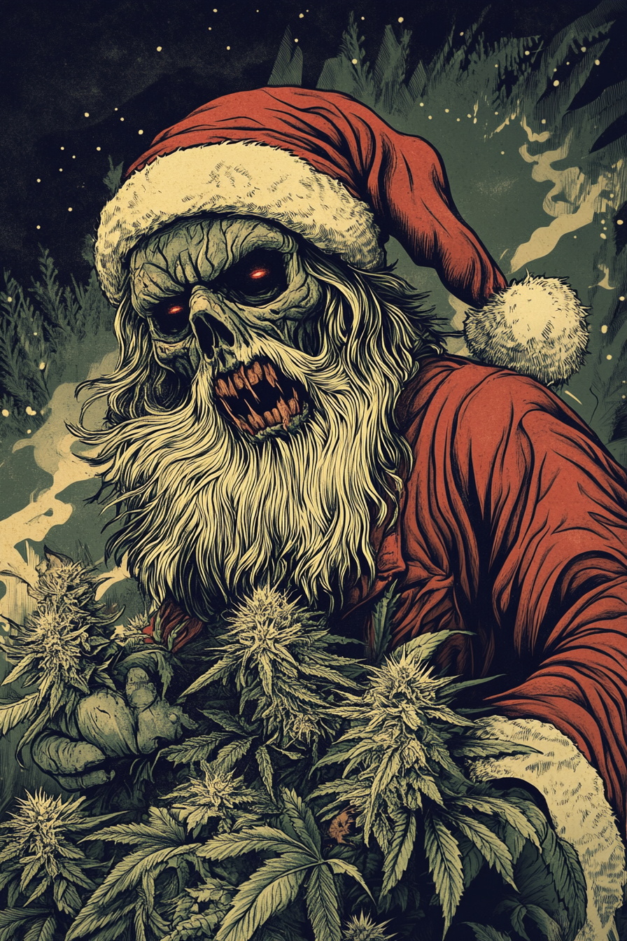 Zombie Santa Claus as Flower Nug Character on T-shirt