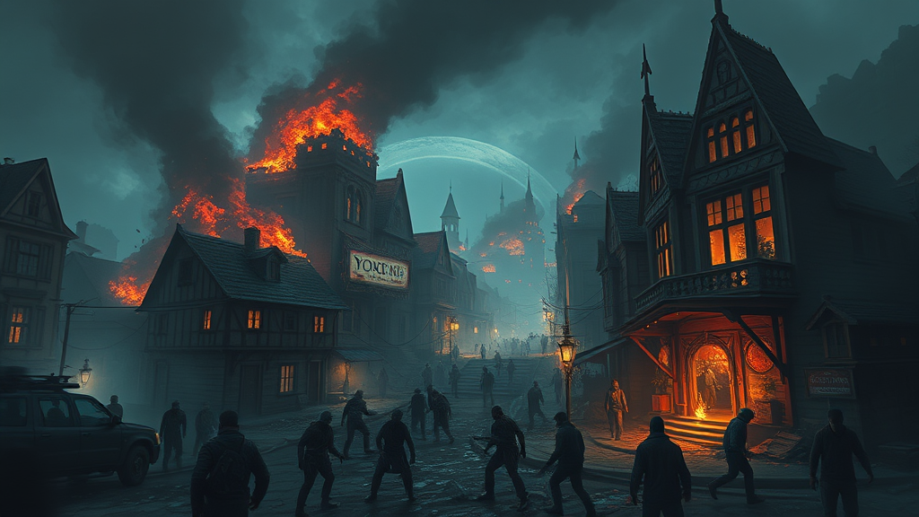 Zombies Destroying a Modern Fantasy Town