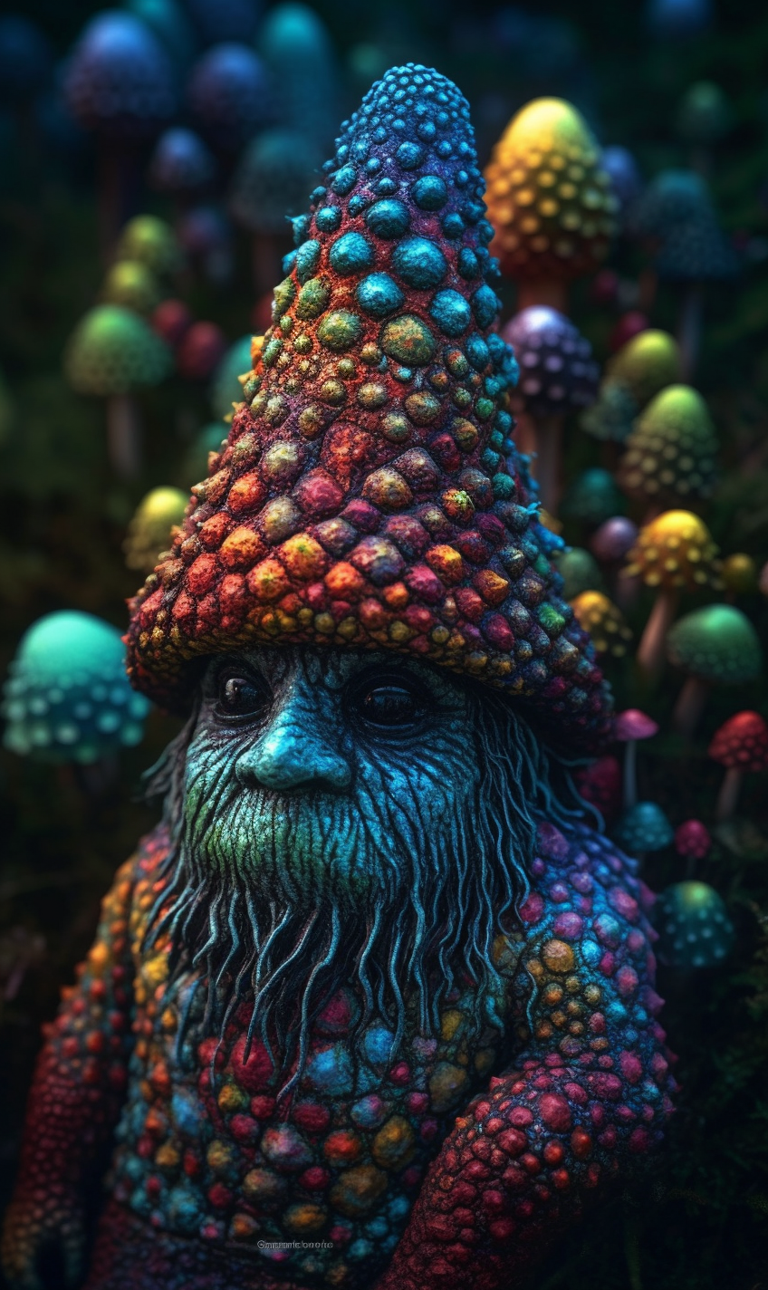 Vibrant surreal forest gnome artwork