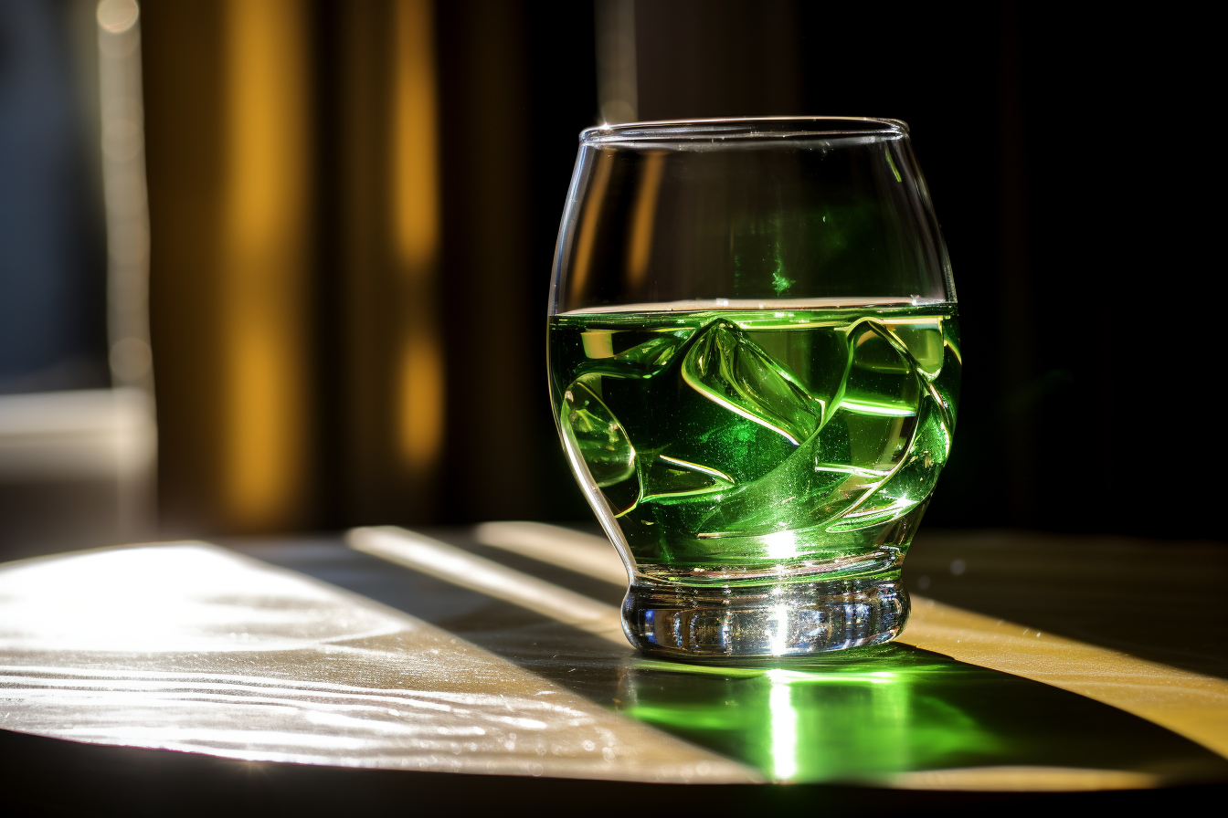 Macro View: Absinthe Glass with Shining Sun