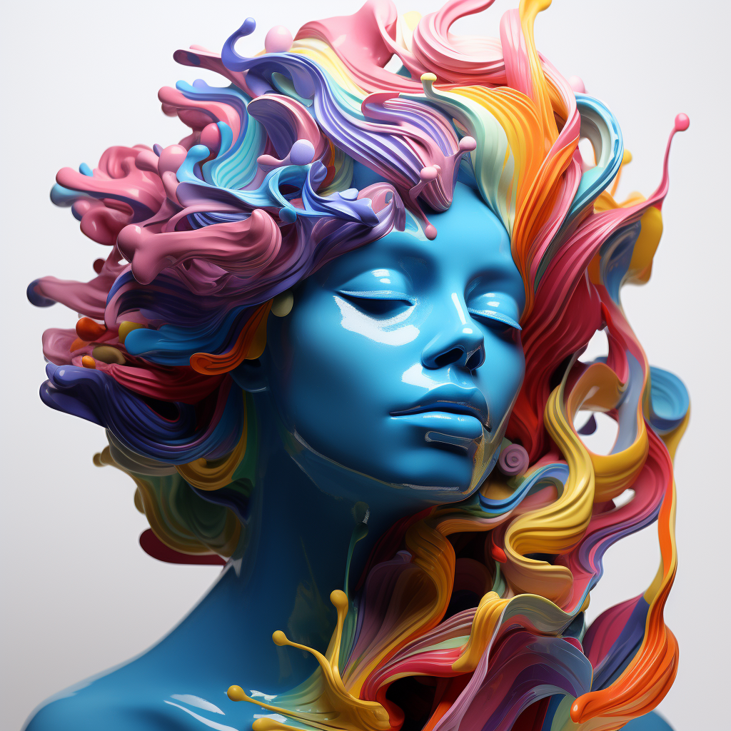 Colorful abstract 3D sculpture of a woman