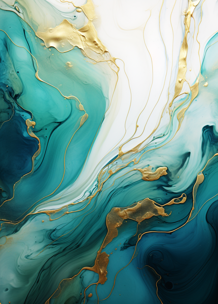 Abstract painting with golden accents and swirls