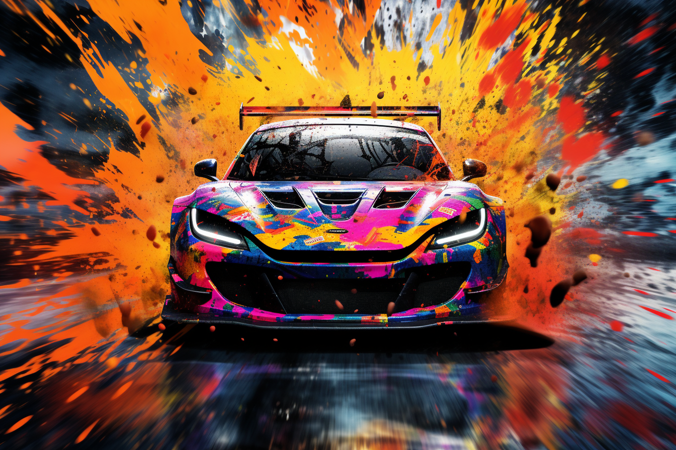 Abstract graffiti racing car in center