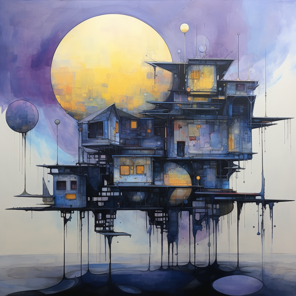 Abstract Oil Painting with Sci Fi House