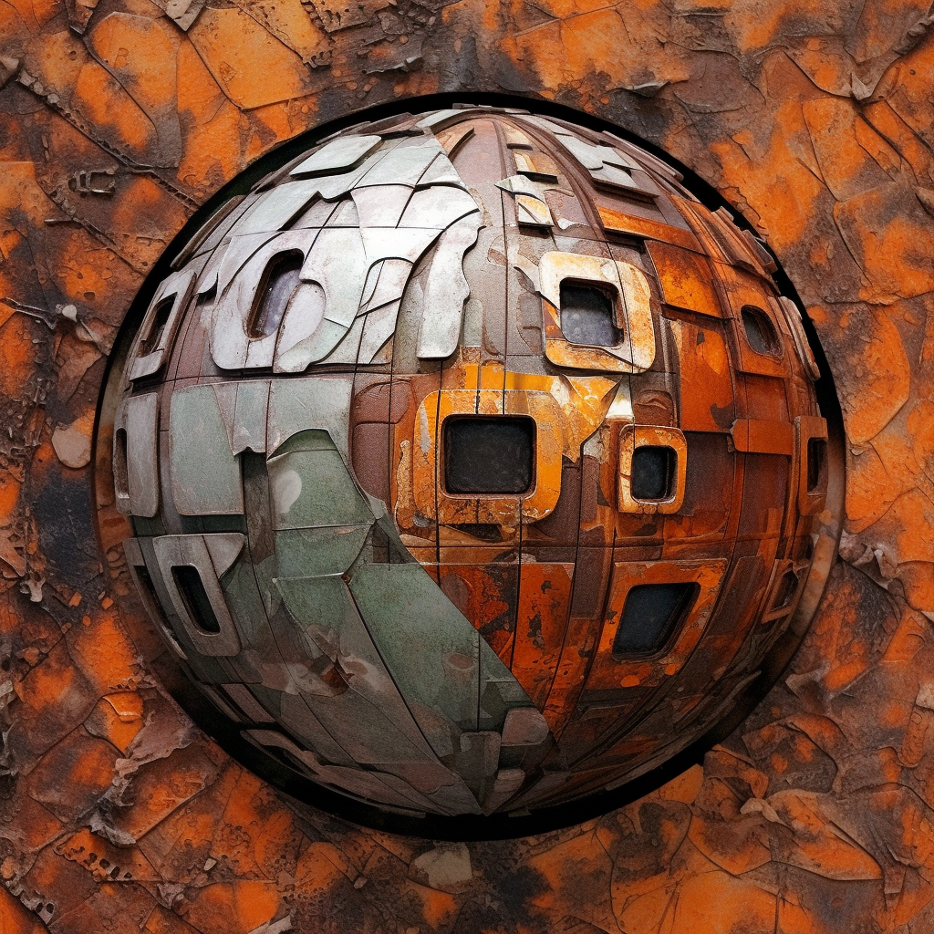 Abstract Psychedelic Artwork with Rusted Mirror Ball