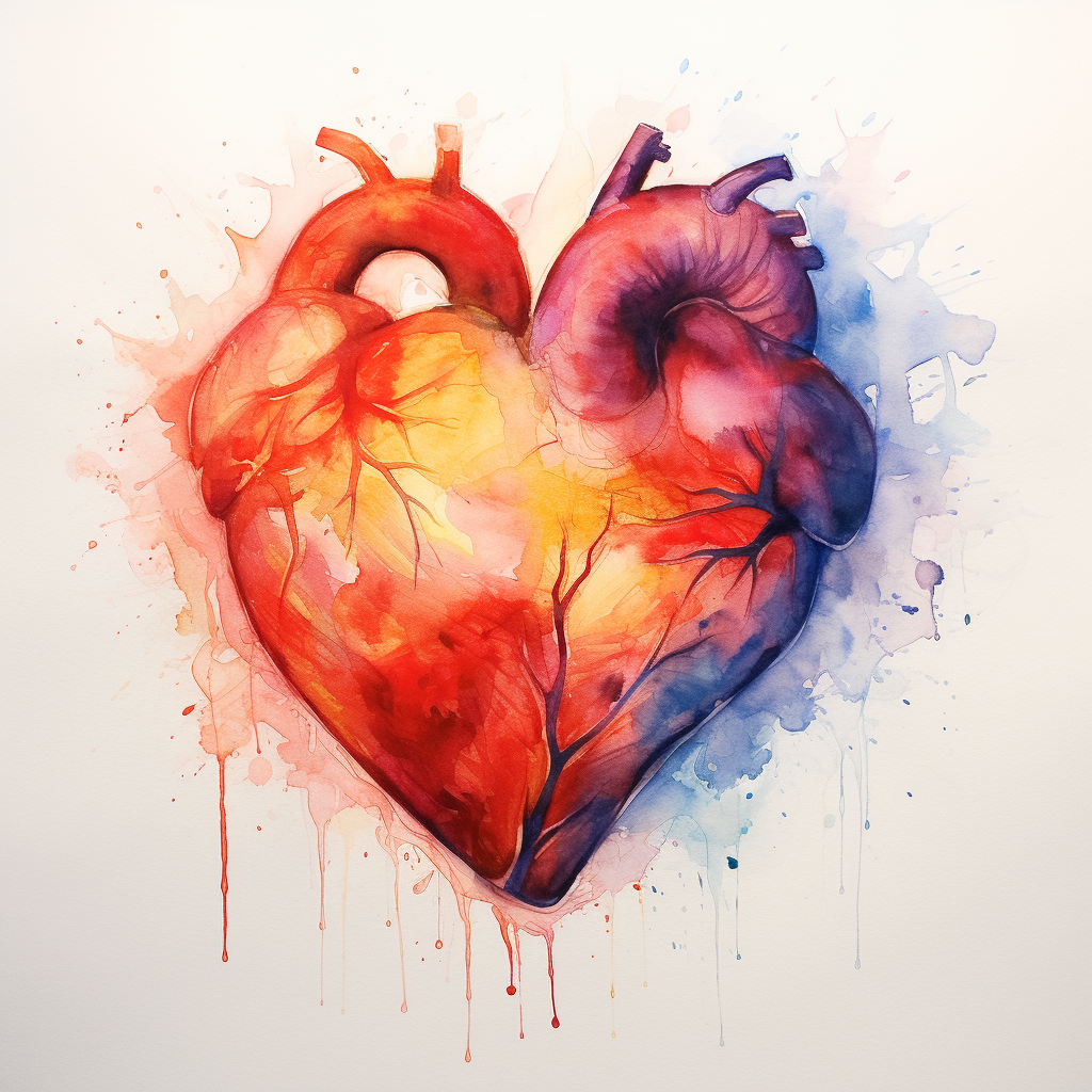 Abstract watercolor heart art painting