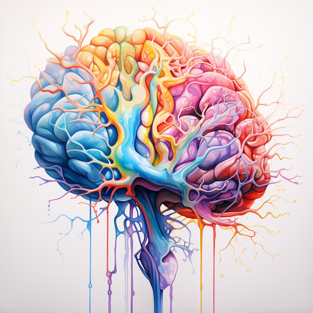 Abstract watercolor painting of human brain art